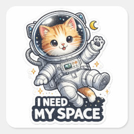 Grappige Astronaut Kat Ik Heb Mijn Ruimte Nodig Sc Vierkante Sticker