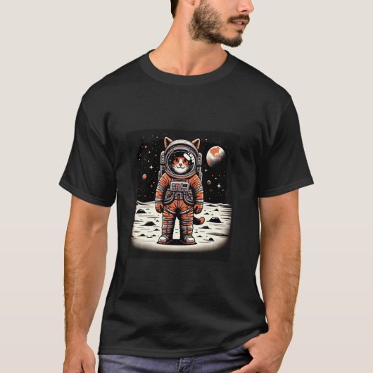 Grappige Astronaut Kat Ruimtekat op de Maan Kitten T-shirt (Voorkant)