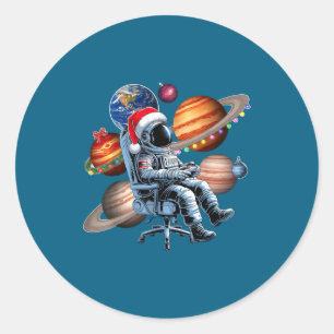 Grappige astronaut kerst ruimte lichten Santa hoed Ronde Sticker