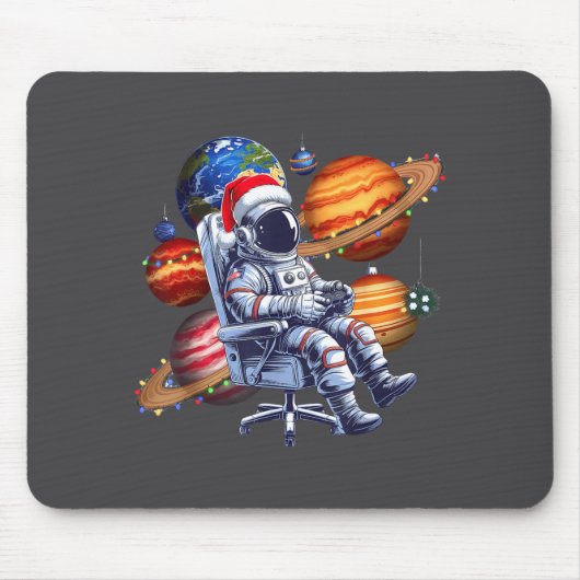 Grappige astronaut kerst ruimte lichten Sinterklaa Muismat (Voorkant)