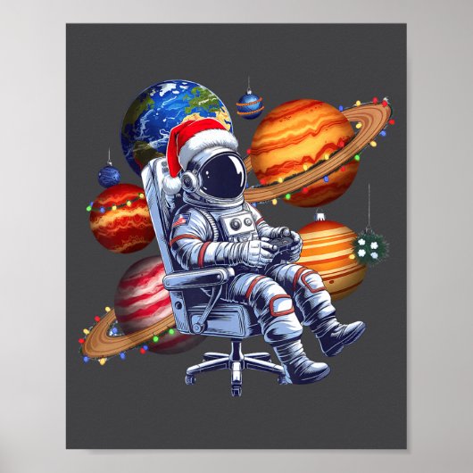Grappige astronaut kerst ruimte lichten Sinterklaa Poster (Voorkant)