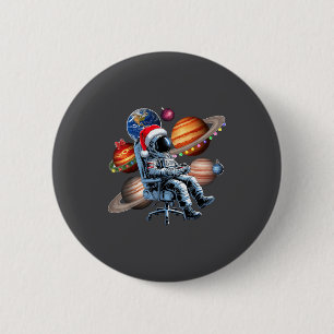 Grappige astronaut Kerstmis ruimte lichten Kerstma Ronde Button 5,7 Cm