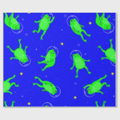 Grappige astronaut kikkers Space Blue Cadeaupapier (Vlak)