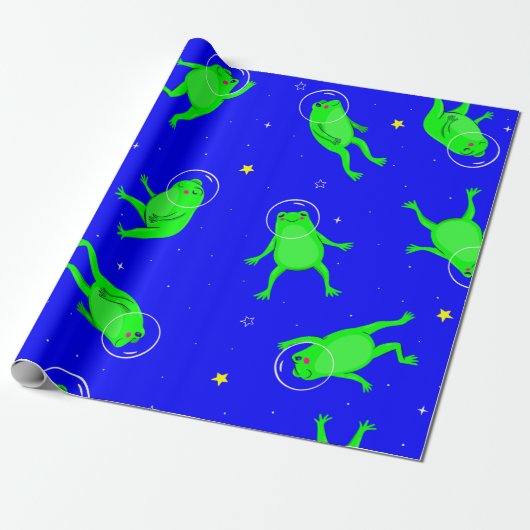 Grappige astronaut kikkers Space Blue Cadeaupapier (Uitgerold)