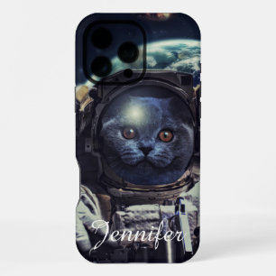 Grappige astronaut kortharige kat in de ruimte iPhone 16 pro max hoesje
