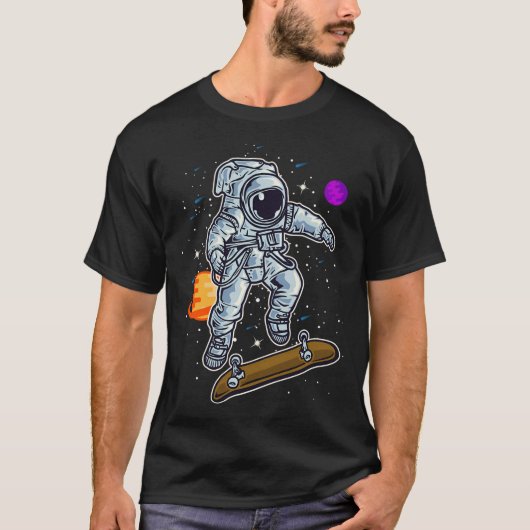 Grappige astronaut ontwerp schaatsen in de ruimte t-shirt (Voorkant)