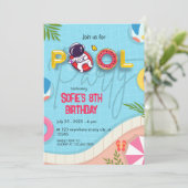 Grappige Astronaut Pool Party Verjaardag Kaart (Staand voorkant)