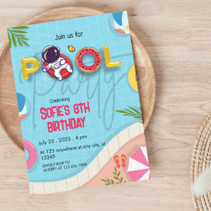 Grappige Astronaut Pool Party Verjaardag Kaart