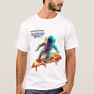 Grappige astronaut rijden Peperoni Pizza Slice Uni T-shirt