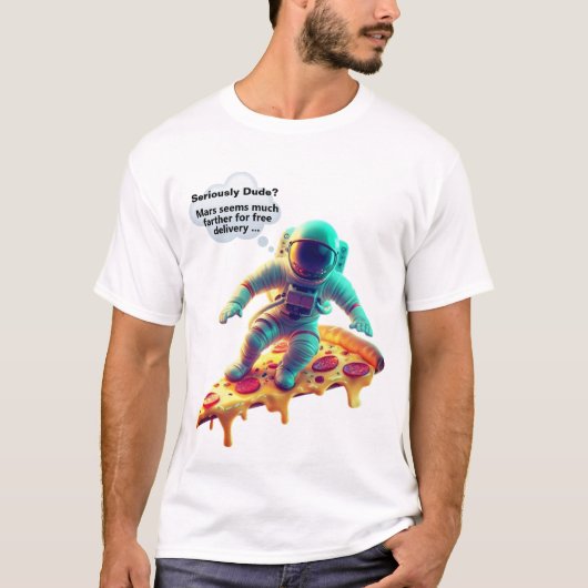 Grappige astronaut rijden Peperoni Pizza Slice Uni T-shirt (Voorkant)
