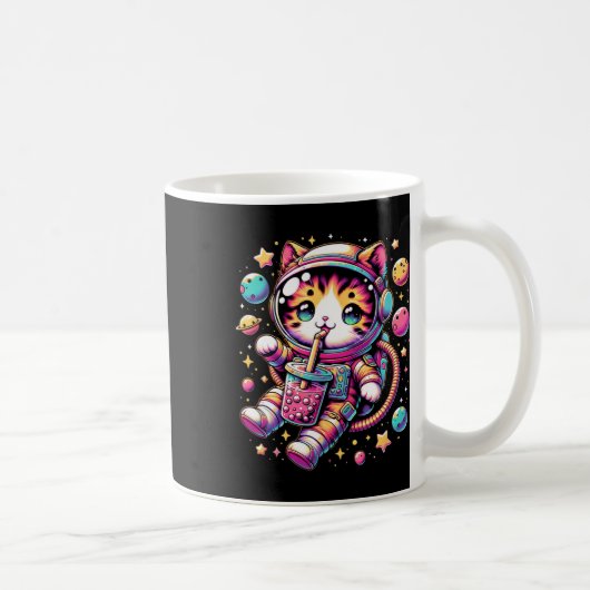 Grappige Astronaut Space Kawaii Boba Tea Cat Koffiemok (Rechts)