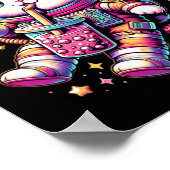 Grappige Astronaut Space Kawaii Boba Tea Cat Poster (Hoek)