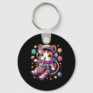 Grappige Astronaut Space Kawaii Boba Tea Cat Sleutelhanger