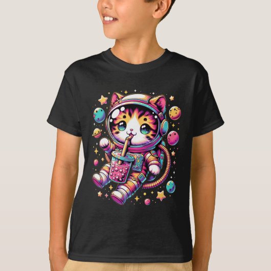 Grappige Astronaut Space Kawaii Boba Tea Cat T-shirt (Voorkant)