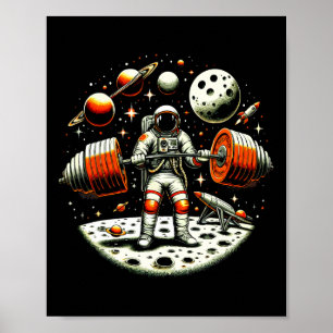 Grappige astronaut Spaceman Gewichtheffen Fitness Poster