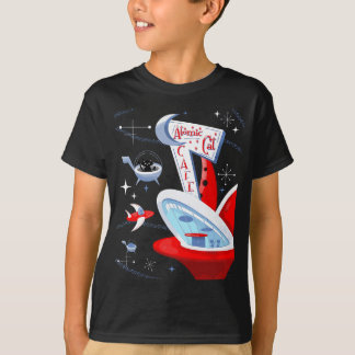 Grappige Atomic Cat Cafe Retro Futuristische Space T-shirt