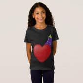 Grappige aubergine met groot hart fruit groente ve t-shirt (Voorkant volledig)