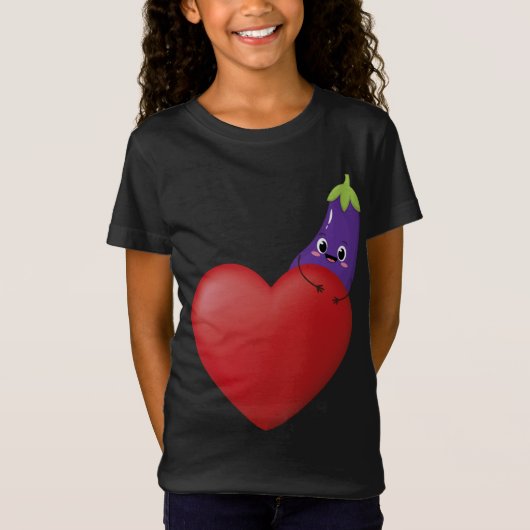 Grappige aubergine met groot hart fruit groente ve t-shirt (Voorkant)