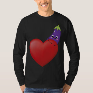 Grappige aubergine met groot hart fruit groente ve t-shirt