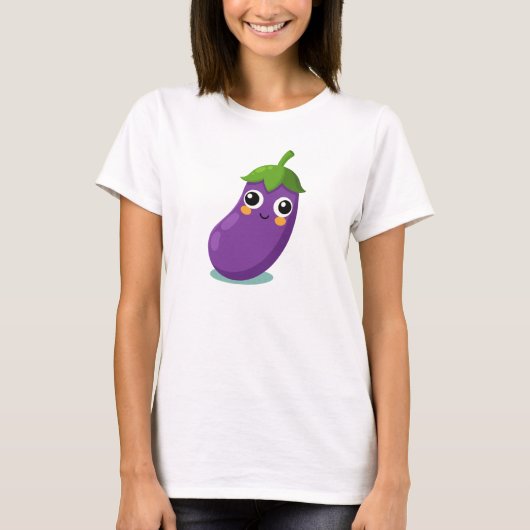 Grappige auberginepersonage, Schattige Groente T-shirt (Voorkant)