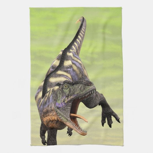 Grappige Aucasaurus Brullende Prehistorische Dino Theedoek (Verticaal)