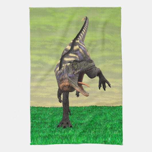 Grappige Aucasaurus Brullende Prehistorische Dino Theedoek (Verticaal)