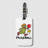 Grappige Augurk die Pickleball Speelt Bagagelabel (Voorkant (verticaal))