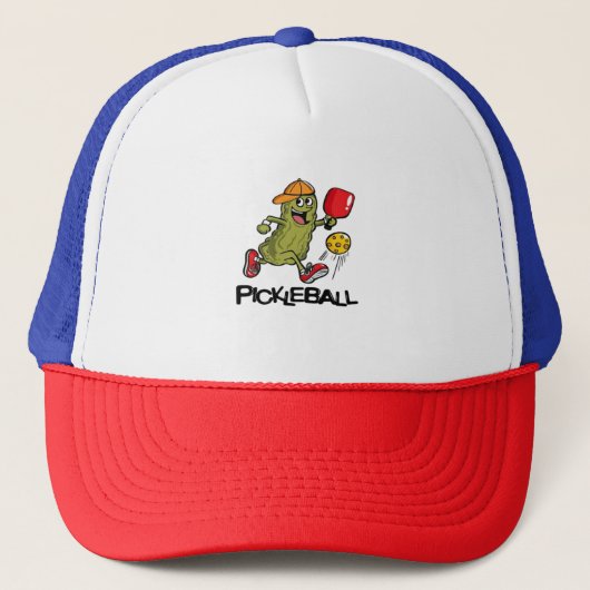 Grappige Augurk die Pickleball Speelt Trucker Pet (Voorkant)