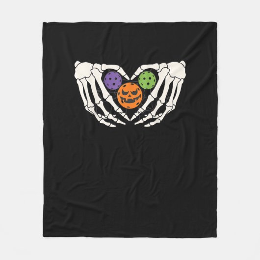 Grappige augurk Halloween Skelet Handen Hart Pompo Fleece Deken (Voorkant)