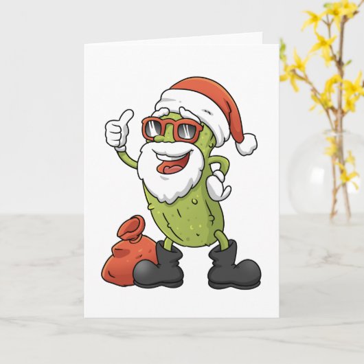 Grappige Augurk Kerstman Kerst Cartoon Vakantie Kaart (Gele Bloem)
