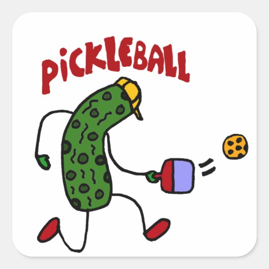 Grappige augurk spelen pickleball actie ontwerp vierkante sticker (Voorkant)
