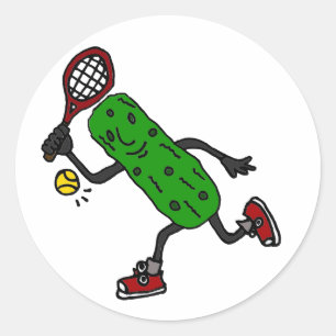 Grappige augurk spelen tenniskunst ronde sticker