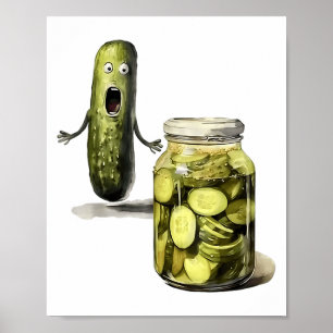Grappige augurk verras een komkommer en een pot sl poster