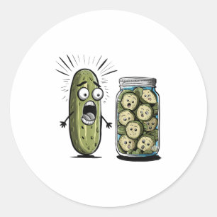 Grappige augurk verras een komkommer en een pot sl ronde sticker