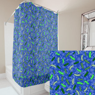 Grappige augurken en bloemen Whimsical blauw Douchegordijn