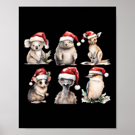 Grappige Aussie Dieren Kerstman en Australisch Poster (Voorkant)