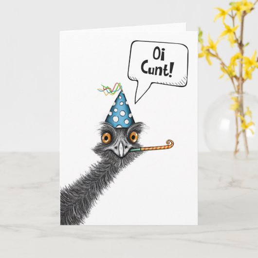 Grappige Aussie Emu Verjaardag Kaart (Gele Bloem)