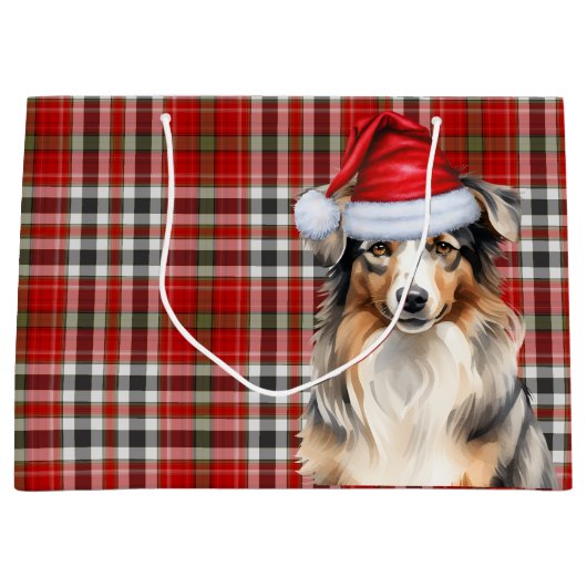 Grappige Australische Herder Kerstmis Plaid Groot Cadeauzakje (Voorkant)