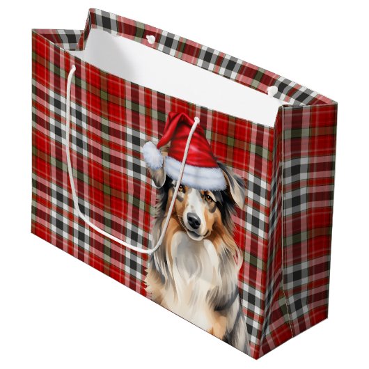 Grappige Australische Herder Kerstmis Plaid Groot Cadeauzakje (Voorkant Gekanteld)