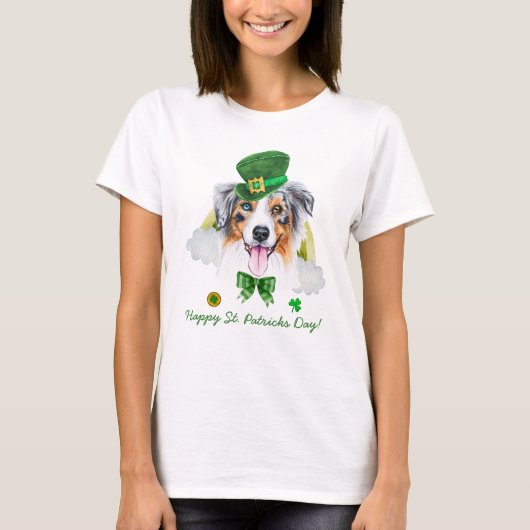 Grappige Australische Herdershond St. Patricks Dag T-shirt (Voorkant)