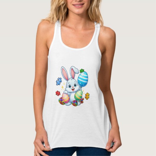Grappige Autisme Bewustzijn Puzzel Paashaas Eieren Tanktop (Voorkant)