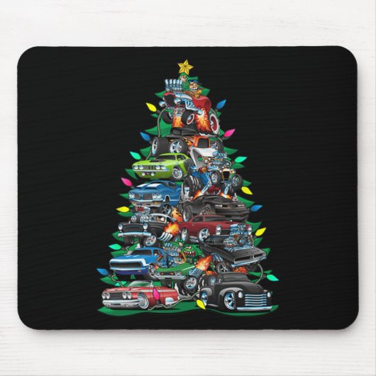 Grappige auto Kerstboom Klik Spier Auto's Boom Lig Muismat (Voorkant)