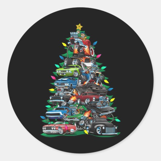 Grappige auto Kerstboom Klik Spier Auto's Boom Lig Ronde Sticker (Voorkant)