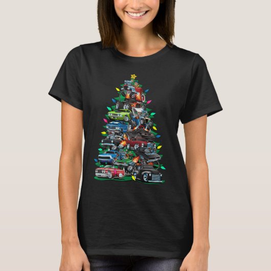 Grappige auto Kerstboom Klik Spier Auto's Boom Lig T-shirt (Voorkant)