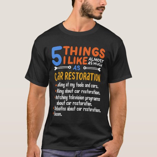 Grappige auto man cadeau 5 dingen die ik leuk vind t-shirt (Voorkant)