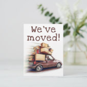 Grappige auto Nieuw adres We hebben de aankondigin Briefkaart (Staand voorkant)