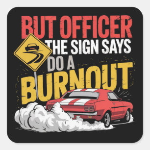 Grappige Auto Racing Burnout Drag Racing Spierauto Vierkante Sticker