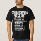 Grappige Automechanic Prijzenlijst T-shirt (Voorkant)