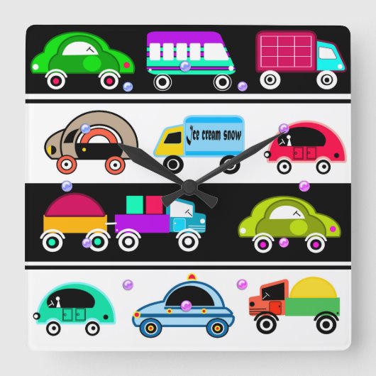 Grappige auto's vierkante klok (Voorkant)