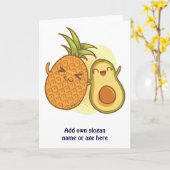 Grappige Avocado Ananas Beste Vrienden BFF Kawaii Kaart (Gele Bloem)